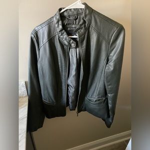 Women’s dark green leather jacket
